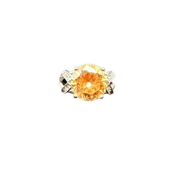 Sterling silver 925 round Citrine CZ flanked by small czs size 7 - Picture 5 of 12